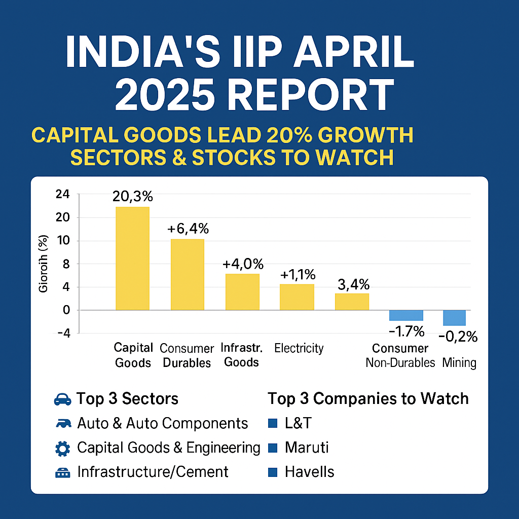 📘 India’s IIP April 2025 Report: Capital Goods Lead 20% Growth | Sectors & Stocks to Watch